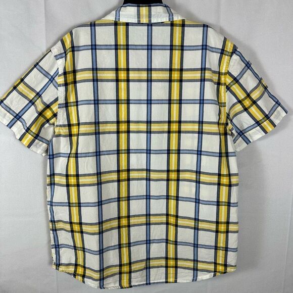 Gymboree Boy Button Down Short Sleeve Plaid Shirt Top Yellow, White Blue L 10/12 - Picture 2 of 6